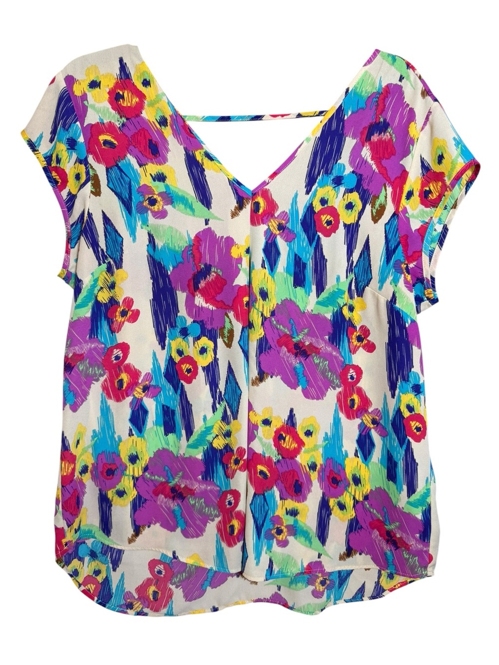 Daniel Rainn Floral Print Lightweight V-Neck Cap Sleeve Blouse Size Large (?)